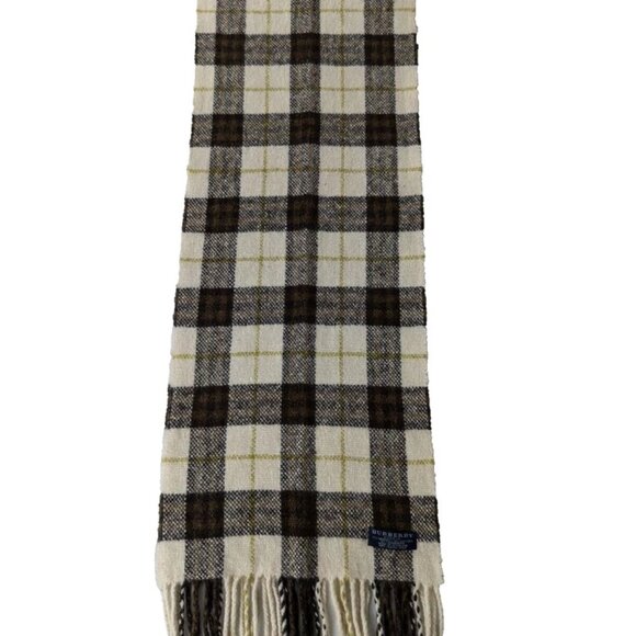 BURBERRY London Classic Nova Check Knit Wool Fringe Neck Warmer White SCARF - Picture 2 of 6